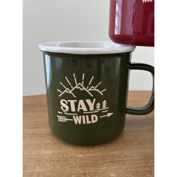3- Member's Mark Ceramic Coffee Mugs 16 oz Stay Wild Adventure Camping Outdoors - Picture 2 of 5